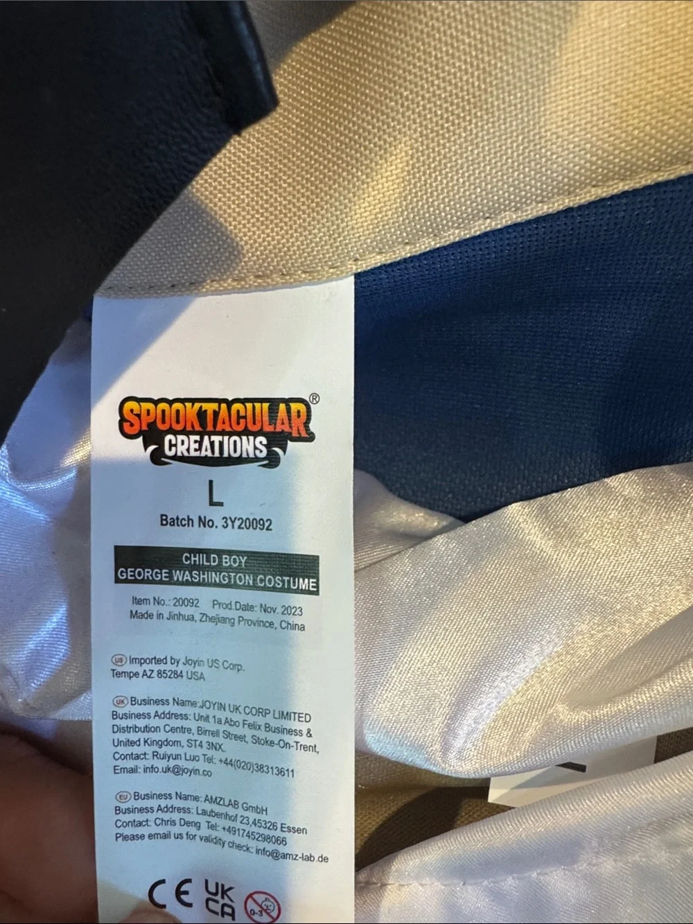George Washington Navy Blue & Cream Historical Costume Coat and Breeches